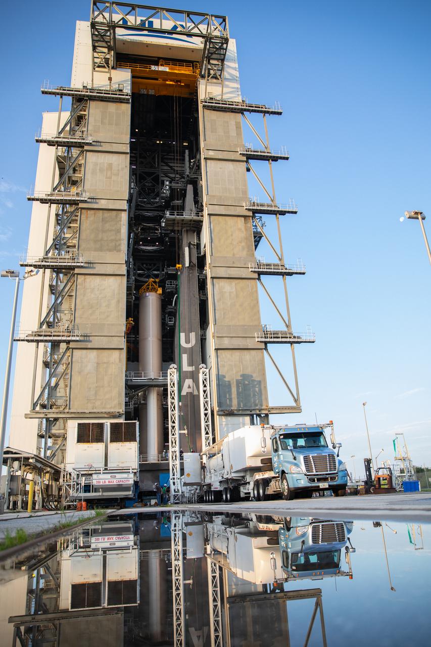 The fourth and final solid rocket booster (SRB) for the United Launch Alliance Atlas V 541 rocket arrives at the Vertical Integration Facility (VIF) at Space Launch Complex 41 at Cape Canaveral Air Force Station (CCAFS) in Florida on June 9, 2020. The SRB will be prepared for lift and mating to the Atlas V booster in the VIF. The Mars 2020 mission with the Perseverance rover is scheduled to launch in July 2020, atop the Atlas V rocket from Pad 41. The rover is part of NASA’s Mars Exploration Program, a long-term effort of robotic exploration of the Red Planet. The rover’s seven instruments will search for habitable conditions in the ancient past and signs of past microbial life on Mars. The Launch Services Program at Kennedy is responsible for launch management.