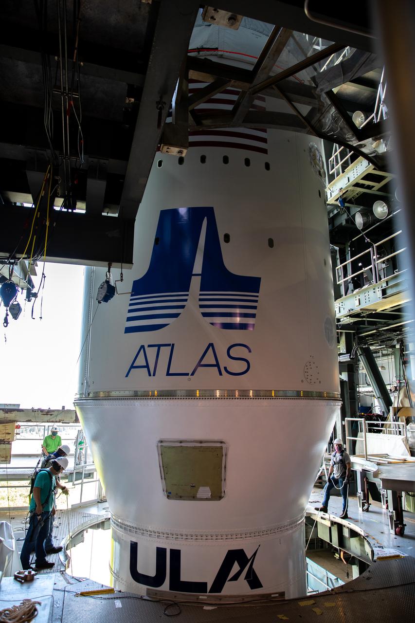 Inside the Vertical Integration Facility at Space Launch Complex 41 at Cape Canaveral Air Force Station in Florida, the single-engine Centaur upper stage is being mated to the United Launch Alliance Atlas V rocket on June 10, 2020. NASA’s Mars Perseverance rover is scheduled to launch atop the Atlas V 541 rocket from Pad 41 on July 20, 2020. The rover is part of NASA’s Mars Exploration Program, a long-term effort of robotic exploration of the Red Planet. The rover’s seven instruments will search for habitable conditions in the ancient past and signs of past microbial life on Mars. The Launch Services Program at Kennedy is responsible for launch management.