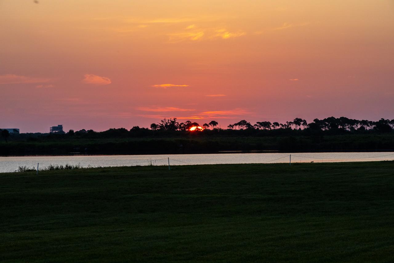 The Sun just begins to rise over NASA’s Kennedy Space Center in Florida on July 15, 2020. A multi-user spaceport, Kennedy has partnerships with both government and commercial entities, providing the facilities and infrastructure necessary for venturing to space.