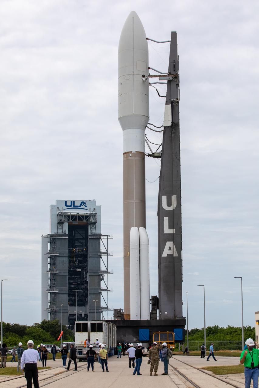 The United Launch Alliance Atlas V 541 rocket, carrying NASA’s Mars Perseverance rover and Ingenuity helicopter, rolls along to the launch pad at Space Launch Complex 41 at Cape Canaveral Air Force Station on July 28, 2020. First motion was at 10:24 a.m. EDT. Launch of the Mars 2020 mission is scheduled for July 30. The rover is part of NASA’s Mars Exploration Program, a long-term effort of robotic exploration of the Red Planet. The rover will search for habitable conditions in the ancient past and signs of past microbial life on Mars. The Launch Services Program at Kennedy is responsible for launch management.