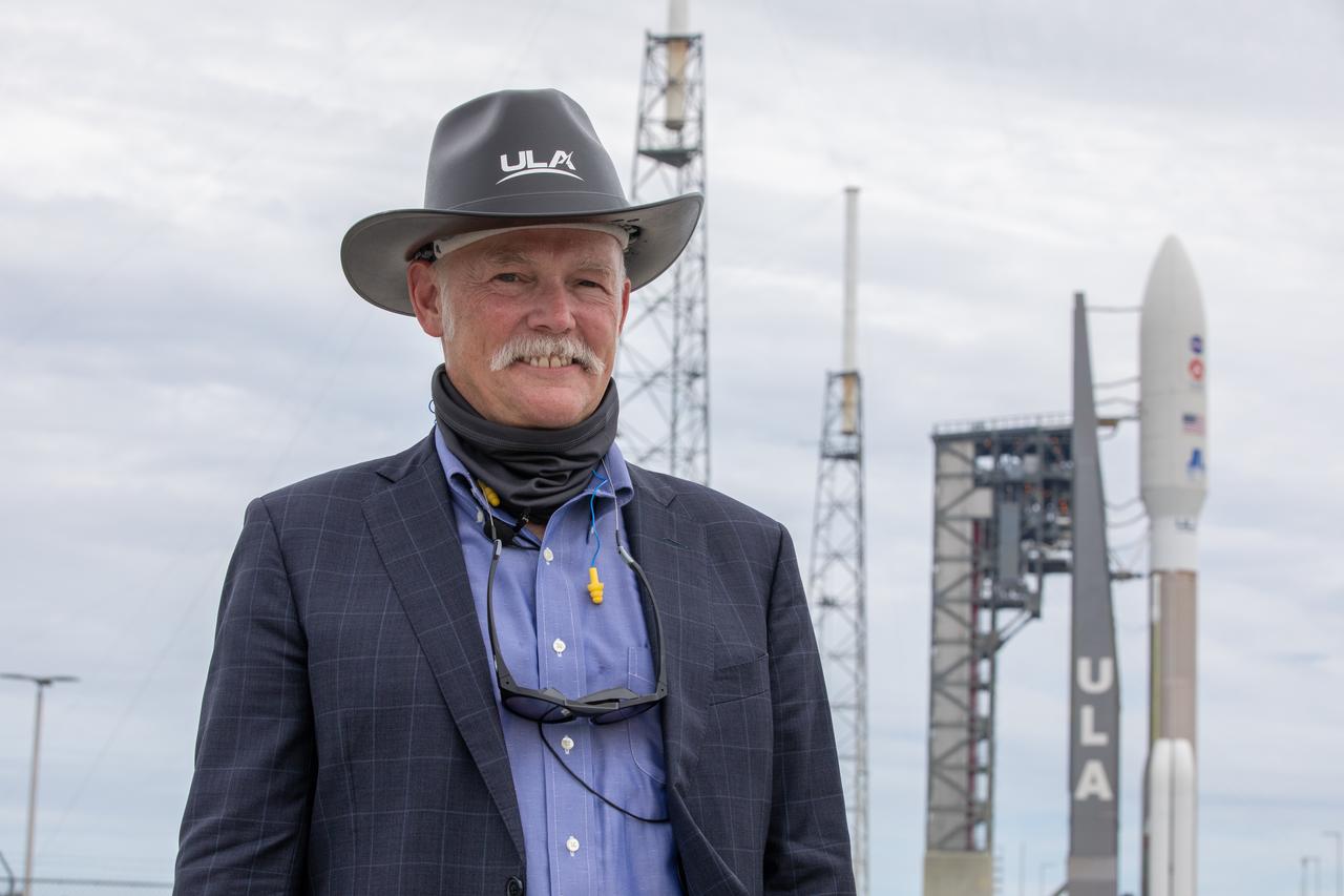 Tory Bruno, CEO of United Launch Alliance (ULA), attends the rollout of the ULA Atlas V 541 rocket, carrying NASA’s Mars Perseverance rover and Ingenuity helicopter, as it rolls along to the launch pad at Space Launch Complex 41 at Cape Canaveral Air Force Station on July 28, 2020. First motion was at 10:24 a.m. EDT. Launch of the Mars 2020 mission is scheduled for July 30. The rover is part of NASA’s Mars Exploration Program, a long-term effort of robotic exploration of the Red Planet. The rover will search for habitable conditions in the ancient past and signs of past microbial life on Mars. The Launch Services Program at Kennedy is responsible for launch management.