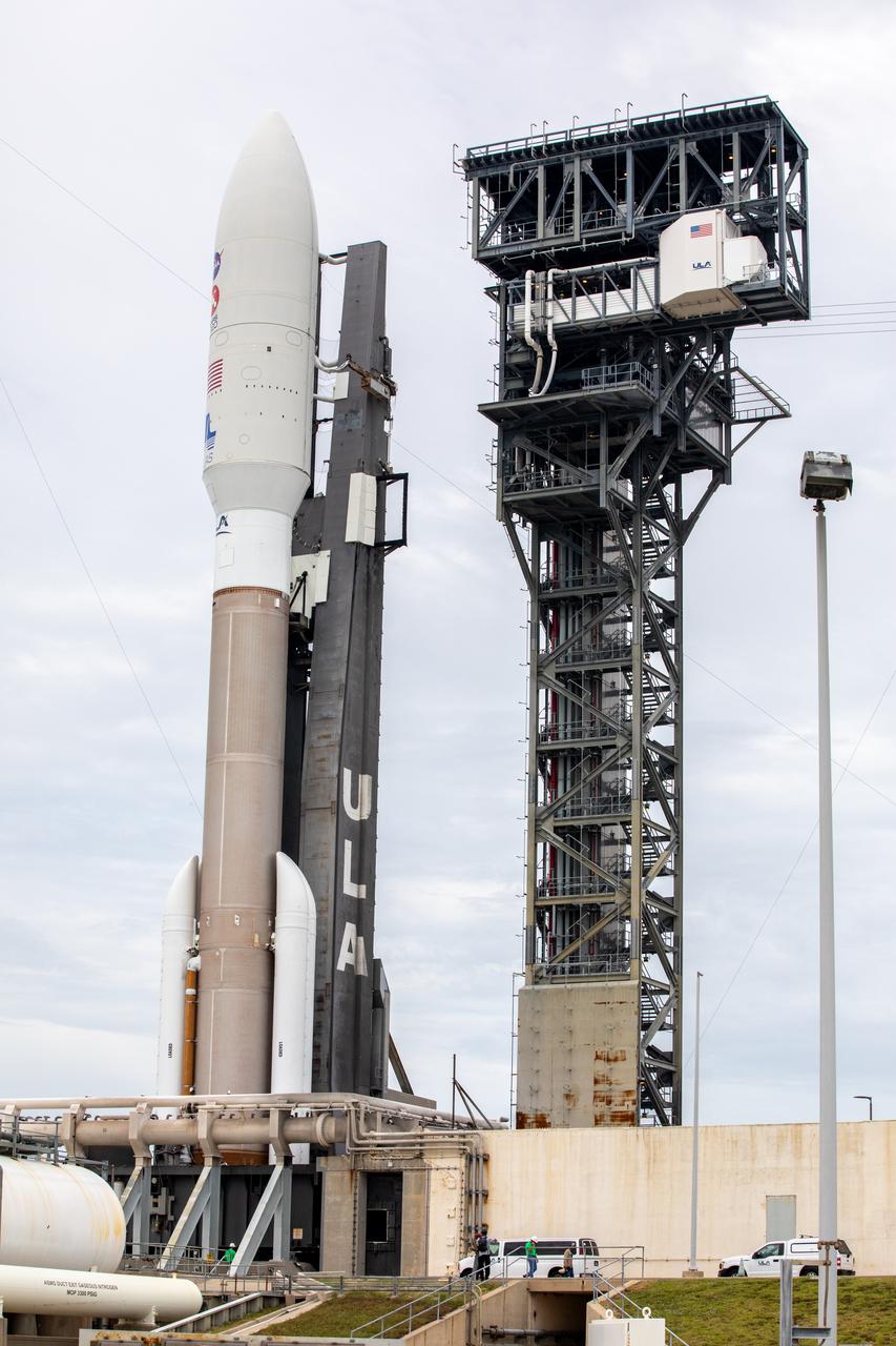 The United Launch Alliance Atlas V 541 rocket, carrying NASA’s Mars Perseverance rover and Ingenuity helicopter, arrives at the launch pad at Space Launch Complex 41 at Cape Canaveral Air Force Station on July 28, 2020. First motion from the Vertical Integration Facility was at 10:24 a.m. EDT. Launch of the Mars 2020 mission is scheduled for July 30. The rover is part of NASA’s Mars Exploration Program, a long-term effort of robotic exploration of the Red Planet. The rover will search for habitable conditions in the ancient past and signs of past microbial life on Mars. The Launch Services Program at Kennedy is responsible for launch management. 