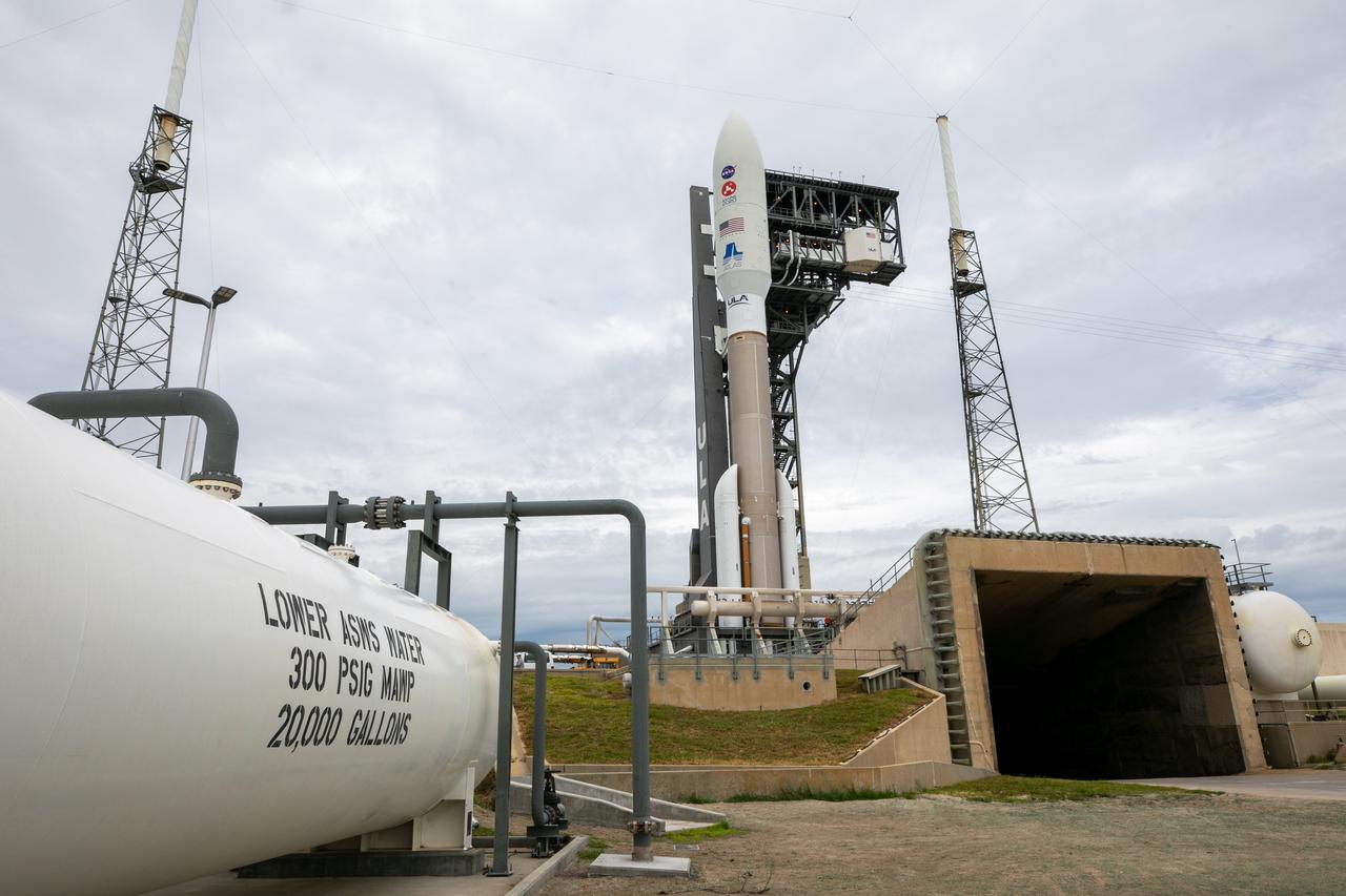 The United Launch Alliance Atlas V 541 rocket, carrying NASA’s Mars Perseverance rover and Ingenuity helicopter, arrives at the launch pad at Space Launch Complex 41 at Cape Canaveral Air Force Station on July 28, 2020. First motion from the Vertical Integration Facility was at 10:24 a.m. EDT. Launch of the Mars 2020 mission is scheduled for July 30. The rover is part of NASA’s Mars Exploration Program, a long-term effort of robotic exploration of the Red Planet. The rover will search for habitable conditions in the ancient past and signs of past microbial life on Mars. The Launch Services Program at Kennedy is responsible for launch management.