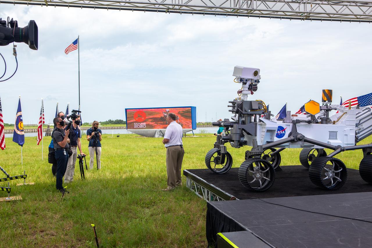 NASA Deputy Administrator Jim Morhard answers questions during a Mars 2020 NASA Social at Kennedy Space Center’s News Center in Florida on July 29, 2020. The Mars Perseverance rover and Ingenuity helicopter are scheduled to launch July 30, on a United Launch Alliance Atlas V 541 rocket from Space Launch Complex 41 at nearby Cape Canaveral Air Force Station. The rover is part of NASA’s Mars Exploration Program, a long-term effort of robotic exploration of the Red Planet. The rover will search for habitable conditions in the ancient past and signs of past microbial life on Mars. The Launch Services Program at Kennedy is responsible for launch management.
