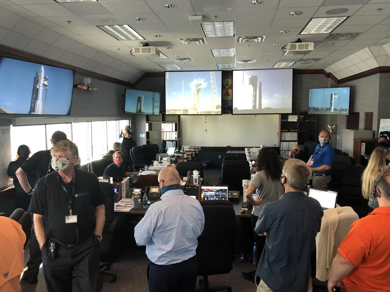Joint Information Center (JIC), Emergency Operations Center (EOC) and Radiation Control Center (RADCC) members prepare for the launch of NASA’s Mars 2020 Perseverance rover and Ingenuity helicopter on July 30, 2020, at the agency’s Kennedy Space Center in Florida. JIC members include representatives on the local, regional and national level. Mars 2020 launched on a United Launch Alliance Atlas V 541 rocket from Space Launch Complex 41 at nearby Cape Canaveral Air Force Station. Liftoff was at 7:50 a.m. EDT. The rover is part of NASA’s Mars Exploration Program, a long-term effort of robotic exploration of the Red Planet. The rover will search for habitable conditions in the ancient past and signs of past microbial life on Mars. The Launch Services Program at Kennedy is responsible for launch management.