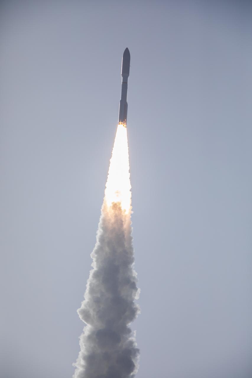 A United Launch Alliance Atlas V 541 rocket soars upward after lifting off from Space Launch Complex 41 at Cape Canaveral Air Force Station in Florida on July 30, 2020, at 7:50 a.m. EDT, carrying NASA’s Mars Perseverance rover and Ingenuity helicopter. The rover is part of NASA’s Mars Exploration Program, a long-term effort of robotic exploration of the Red Planet. The rover’s seven instruments will search for habitable conditions in the ancient past and signs of past microbial life on Mars. The Launch Services Program at Kennedy is responsible for launch management. 