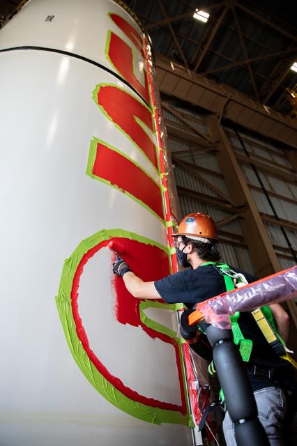 NASA image: Worm Logo Painting on SLS Booster Segments