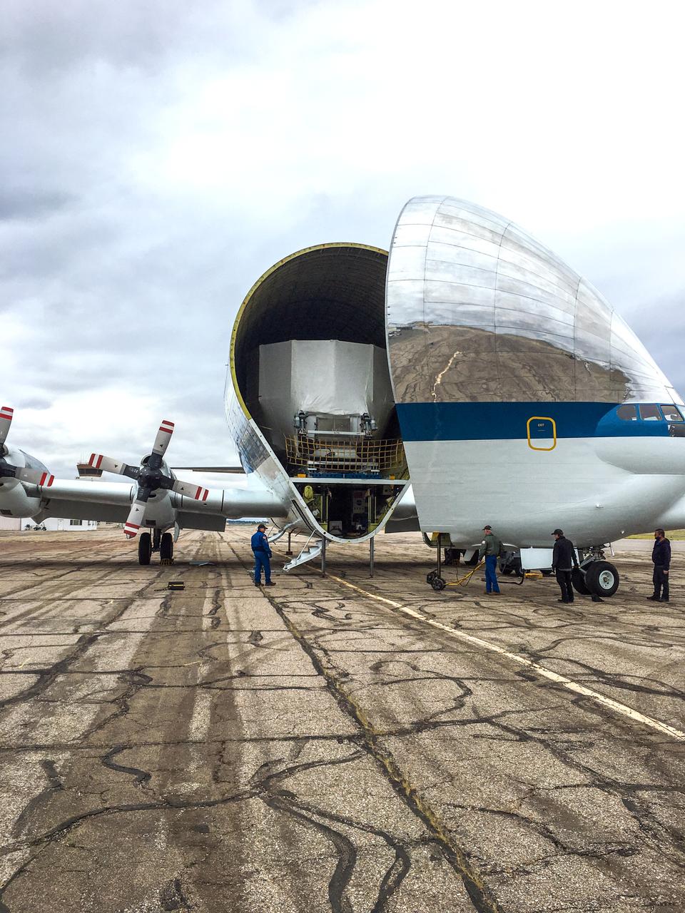 NASA’s Super Guppy arrives at Kennedy Space Center’s Launch and Landing Facility in Florida on Sept. 11, 2020, carrying the Orion Service Module Structural Test Article (SM-STA). Composed of the European Service Module (ESM) and crew module adapter (CMA), these components mark the completion of the test campaign to certify Orion’s Service Module for Artemis I. The Orion SM-STA is being offloaded for transport to the Neil Armstrong Operations and Checkout Building. The first in a series of increasingly complex missions, Artemis I will test the Orion spacecraft and Space Launch System as an integrated system ahead of crewed flights to the Moon. Under the Artemis program, NASA will land the first woman and the next man on the Moon by 2024.