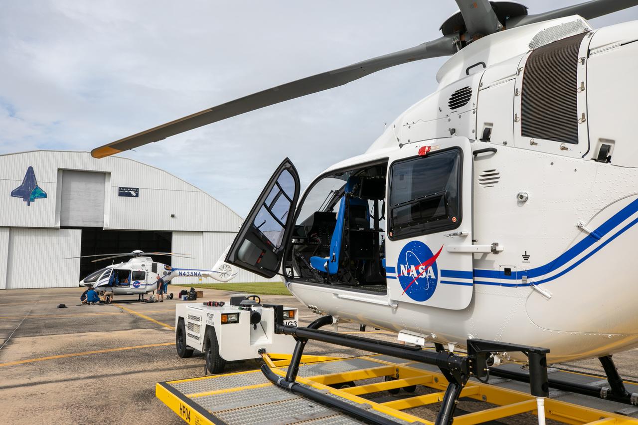 Two new Airbus H135 (T3) helicopters arrive at the Launch and Landing Facility runway at NASA’s Kennedy Space Center in Florida on Sept. 30, 2020. The H135 helicopters will replace the Bell Huey 2 security aircraft in service now, maintained by Kennedy’s Flight Operations team. These new helicopters provide a number of technological and safety advantages over the Hueys, such as more lifting power, greater stability in the air, and expanded medical capabilities. The team expects to fully transition to flying the two H135s later this year. A third is expected to arrive in early 2021, and with its arrival, will complete the fleet’s upgrade.
