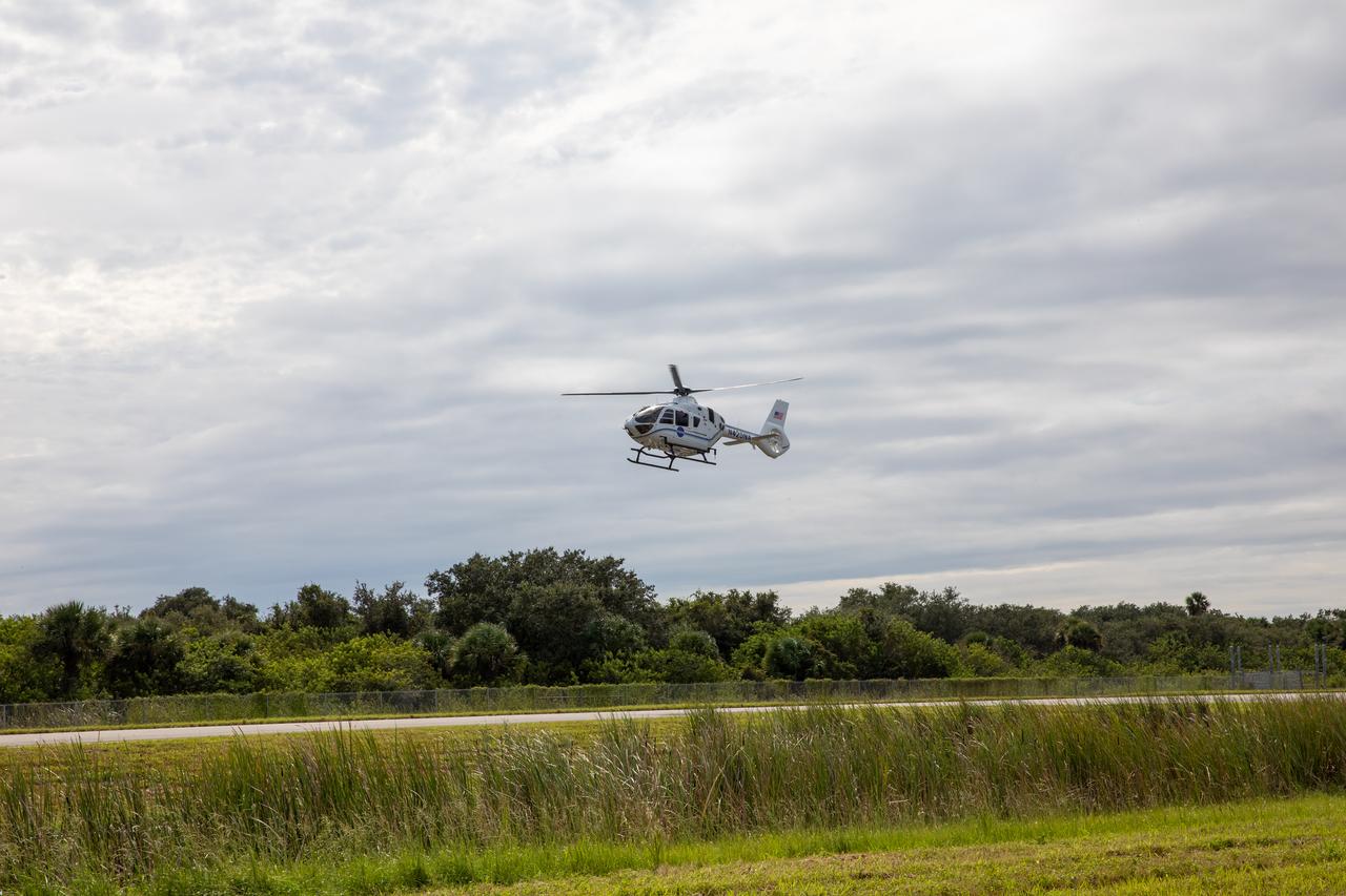 A new Airbus H135 (T3) helicopter arrives at the Launch and Landing Facility runway at NASA’s Kennedy Space Center in Florida on Sept. 30, 2020. A second H135 helicopter also was delivered on Sept. 30, and a third is expected to arrive in early 2021. The three H135 helicopters will replace the Bell Huey 2 security aircraft in service now, maintained by Kennedy’s Flight Operations team. These new helicopters provide a number of technological and safety advantages over the Hueys, such as more lifting power, greater stability in the air, and expanded medical capabilities. The team expects to fully transition to flying the two H135s later this year, and once the third arrives, the fleet’s upgrade will be complete.