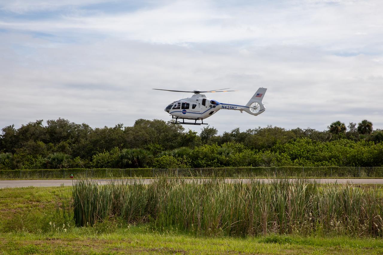 A new Airbus H135 (T3) helicopter arrives at the Launch and Landing Facility runway at NASA’s Kennedy Space Center in Florida on Sept. 30, 2020. A second H135 helicopter also was delivered on Sept. 30, and a third is expected to arrive in early 2021. The three H135 helicopters will replace the Bell Huey 2 security aircraft in service now, maintained by Kennedy’s Flight Operations team. These new helicopters provide a number of technological and safety advantages over the Hueys, such as more lifting power, greater stability in the air, and expanded medical capabilities. The team expects to fully transition to flying the two H135s later this year, and once the third arrives, the fleet’s upgrade will be complete.
