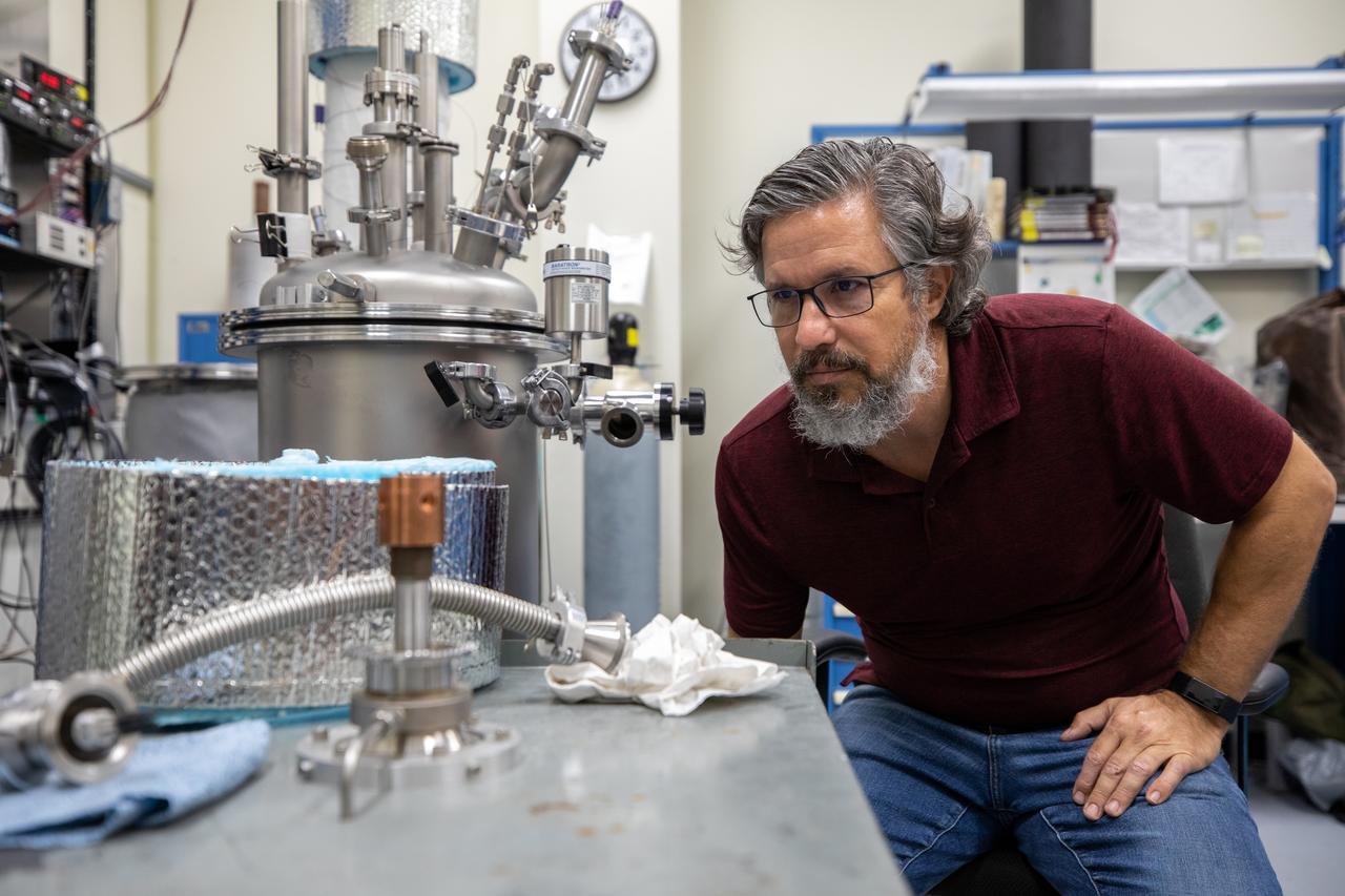 Jared Sass, NASA engineer, monitors a test inside the Cryogenics Test Laboratory at NASA’s Kennedy Space Center in Florida on Oct. 21, 2020. Established in 2000, the Cryogenics Test Laboratory provides a one-of-a kind capability for research, development and application of cross-cutting technologies to meet the needs of industry and government. The test lab provides cryogenic expertise, experimental testing, technical standards development, prototype construction and practical problem-solving for technology development with research institutions and commercial partners.