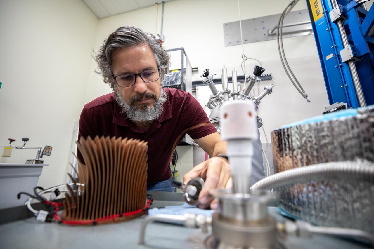 Jared Sass, NASA engineer, monitors a test inside the Cryogenics Test Laboratory at NASA’s Kennedy Space Center in Florida on Oct. 21, 2020. Established in 2000, the Cryogenics Test Laboratory provides a one-of-a kind capability for research, development and application of cross-cutting technologies to meet the needs of industry and government. The test lab provides cryogenic expertise, experimental testing, technical standards development, prototype construction and practical problem-solving for technology development with research institutions and commercial partners.
