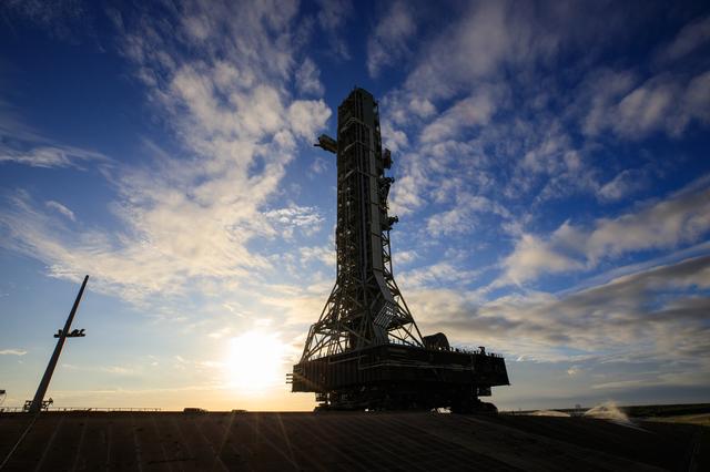 NASA image: Mobile Launcher Roll Back to the VAB