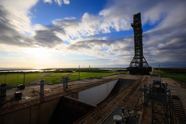 NASA image: Mobile Launcher Roll Back to the VAB