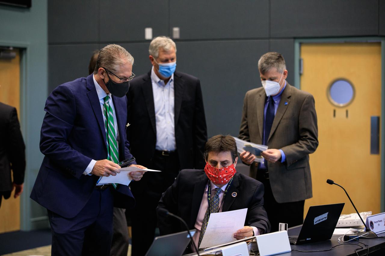 NASA and SpaceX leadership participate in a Flight Readiness Review (FRR) for the agency’s SpaceX Crew-1 mission at NASA’s Kennedy Space Center in Florida on Nov. 9, 2020. The FRR focuses on the preparedness of SpaceX’s crew transportation system, the International Space Station, and its international partners to support the flight, and the certification of flight readiness. Crew-1 is the first regular crew mission of a U.S. commercial spacecraft with astronauts to the International Space Station as part of NASA’s Commercial Crew Program. The Crew Dragon Resilience capsule will launch atop a Falcon 9 rocket from Launch Complex 39A carrying NASA astronauts Michael Hopkins, Victor Glover, Shannon Walker and Japan Aerospace Exploration Agency (JAXA) astronaut Soichi Noguchi to the space station for a six-month science mission.