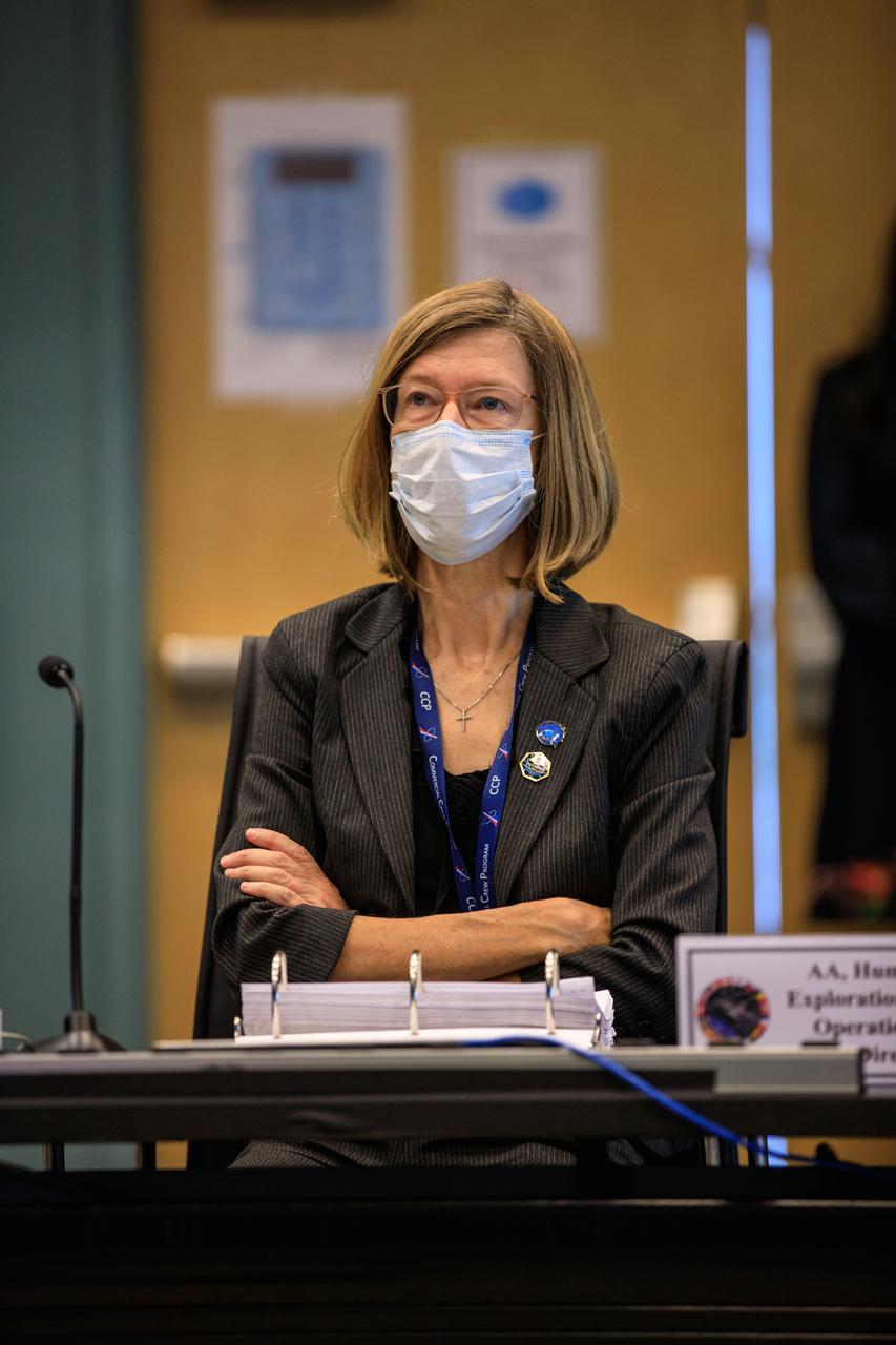Kathy Lueders, NASA associate administrator of the Human Exploration and Operations Mission Directorate, leads a Flight Readiness Review (FRR) for the agency’s SpaceX Crew-1 mission at NASA’s Kennedy Space Center in Florida on Nov. 9, 2020. The FRR focuses on the preparedness of SpaceX’s crew transportation system, the International Space Station, and its international partners to support the flight, and the certification of flight readiness. Crew-1 is the first regular crew mission of a U.S. commercial spacecraft with astronauts to the International Space Station as part of NASA’s Commercial Crew Program. The Crew Dragon Resilience capsule will launch atop a Falcon 9 rocket from Launch Complex 39A carrying NASA astronauts Michael Hopkins, Victor Glover, Shannon Walker and Japan Aerospace Exploration Agency (JAXA) astronaut Soichi Noguchi to the space station for a six-month science mission.
