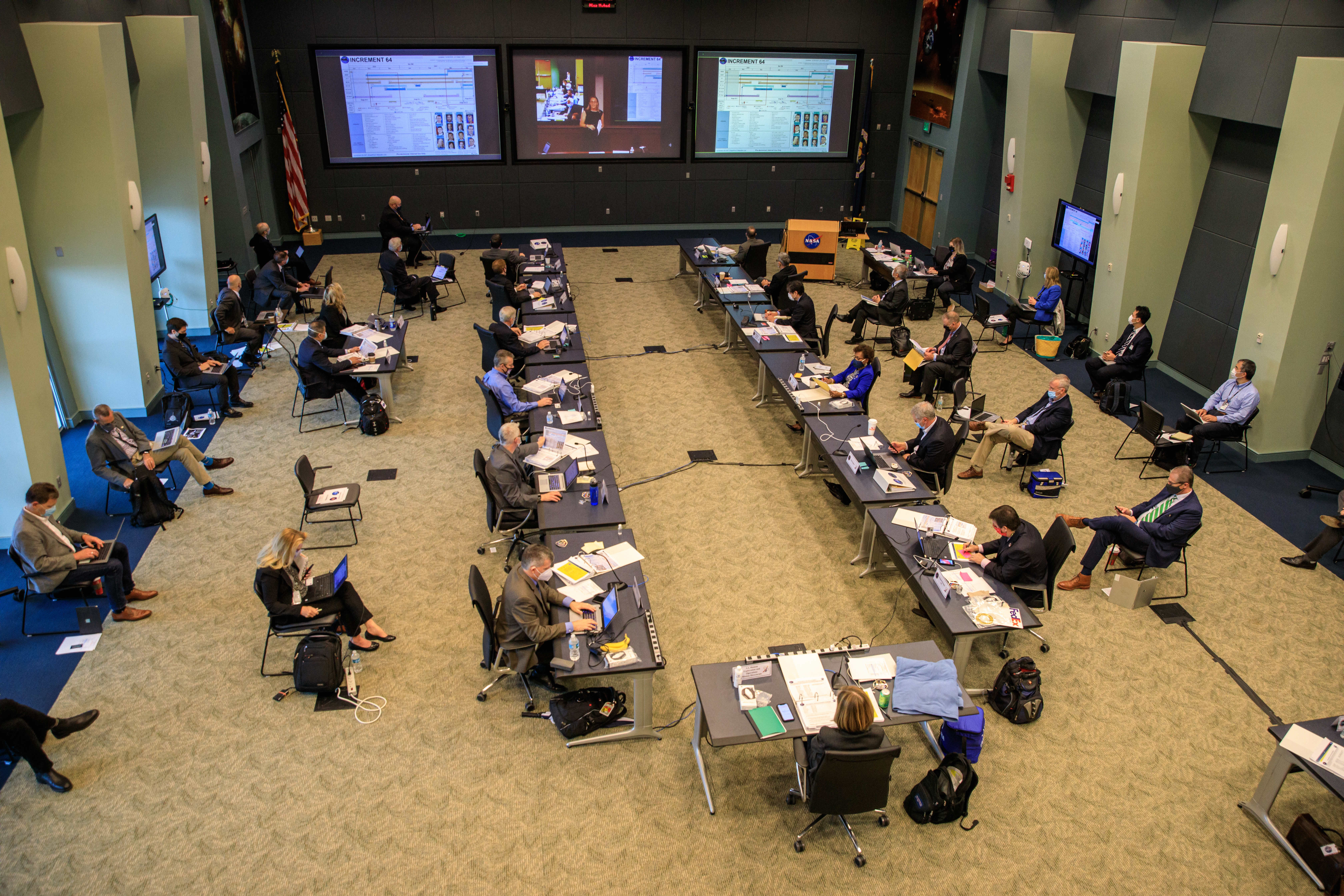 NASA and SpaceX leadership participate in a Flight Readiness Review (FRR) for the agency’s SpaceX Crew-1 mission at Kennedy Space Center in Florida on Nov. 9, 2020. The FRR focuses on the preparedness of SpaceX’s crew transportation system, the International Space Station, and its international partners to support the flight, and the certification of flight readiness. Crew-1 is the first regular crew mission of a U.S. commercial spacecraft with astronauts to the International Space Station as part of NASA’s Commercial Crew Program. The Crew Dragon Resilience capsule will launch atop a Falcon 9 rocket from Launch Complex 39A carrying NASA astronauts Michael Hopkins, Victor Glover, Shannon Walker and Japan Aerospace Exploration Agency (JAXA) astronaut Soichi Noguchi to the space station for a six-month science mission.