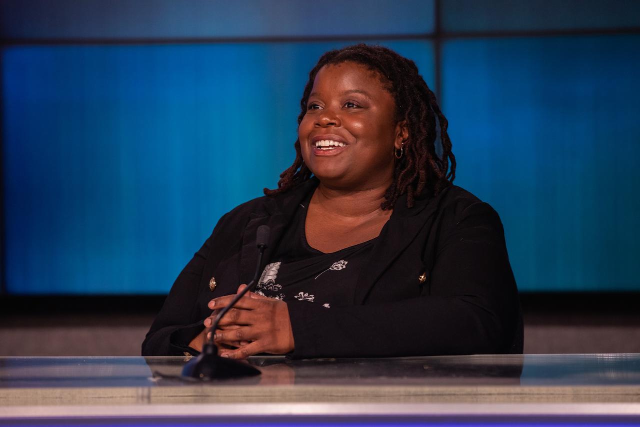 Arlena Moses, launch weather officer, U.S. Air Force 45th Weather Squadron, answers questions during a virtual prelaunch news conference Nov. 13, 2020, inside the Press Site auditorium at NASA’s Kennedy Space Center in Florida ahead of the agency’s SpaceX Crew-1 launch. Crew-1 is the first regular crew mission of a U.S. commercial spacecraft with astronauts to the International Space Station as part of NASA’s Commercial Crew Program. The SpaceX Crew Dragon Resilience capsule will launch atop the company’s Falcon 9 rocket from Launch Complex 39A to the space station for a six-month science mission.