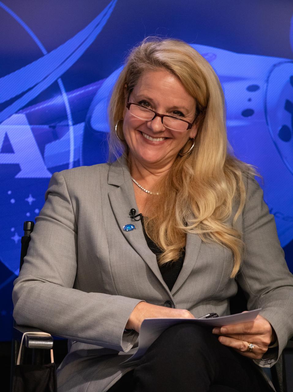 Gwynne Shotwell, president and chief operating officer, SpaceX, answers questions from members of the news media during a postlaunch news conference for NASA’s SpaceX Crew-1 mission on Nov. 15, 2020, at Kennedy Space Center in Florida. Liftoff time on a Falcon 9 rocket was at 7:27 p.m. EST. The Crew Dragon is carrying NASA astronauts Michael Hopkins, spacecraft commander; Victor Glover, pilot; Shannon Walker, mission specialist; and Japan Aerospace Exploration Agency astronaut Soichi Noguchi, mission specialist, to the International Space Station. Crew-1 is the first regular crew mission of a U.S. commercial spacecraft with astronauts to the space station as part of NASA’s Commercial Crew Program. The Crew Dragon will dock with the station and the crew will remain on the orbiting laboratory for a six-month science mission.