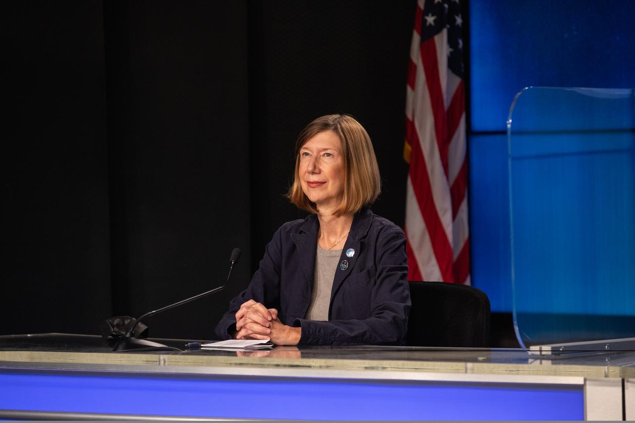 Kathy Lueders, associate administrator for human exploration and operations, NASA Headquarters, answers questions from members of the news media during a postlaunch news conference for NASA’s SpaceX Crew-1 mission on Nov. 15, 2020, at Kennedy Space Center in Florida. Liftoff time on a Falcon 9 rocket was at 7:27 p.m. EST. The Crew Dragon is carrying NASA astronauts Michael Hopkins, spacecraft commander; Victor Glover, pilot; Shannon Walker, mission specialist; and Japan Aerospace Exploration Agency astronaut Soichi Noguchi, mission specialist, to the International Space Station. Crew-1 is the first regular crew mission of a U.S. commercial spacecraft with astronauts to the space station as part of NASA’s Commercial Crew Program. The Crew Dragon will dock with the station and the crew will remain on the orbiting laboratory for a six-month science mission.
