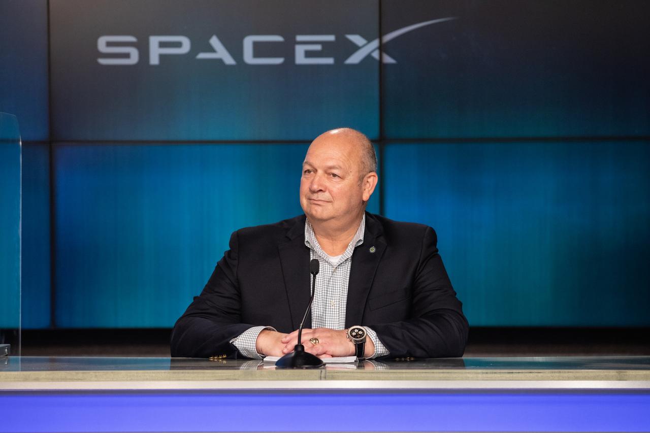 Steve Dickson, administrator, Federal Aviation Administration, answers questions from members of the news media during a postlaunch news conference for NASA’s SpaceX Crew-1 mission on Nov. 15, 2020, at Kennedy Space Center in Florida. Liftoff time on a Falcon 9 rocket was at 7:27 p.m. EST. The Crew Dragon is carrying NASA astronauts Michael Hopkins, spacecraft commander; Victor Glover, pilot; Shannon Walker, mission specialist; and Japan Aerospace Exploration Agency astronaut Soichi Noguchi, mission specialist, to the International Space Station. Crew-1 is the first regular crew mission of a U.S. commercial spacecraft with astronauts to the space station as part of NASA’s Commercial Crew Program. The Crew Dragon will dock with the station and the crew will remain on the orbiting laboratory for a six-month science mission.