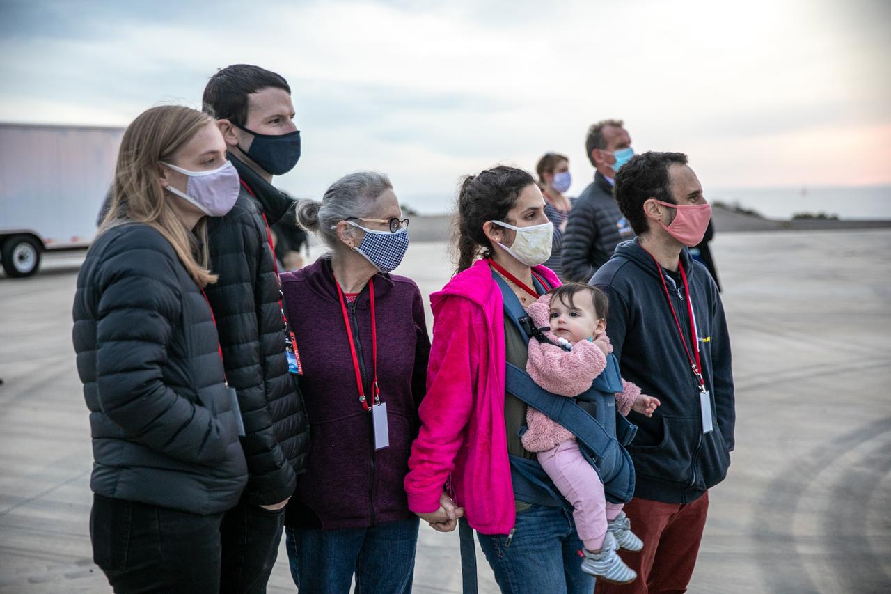 Family members of Dr. Michael Freilich, for whom the Sentinel-6 Michael Freilich satellite is named, gather at Vandenberg Air Force Base in California on Nov. 20, 2020, the day before the spacecraft’s planned launch atop a Falcon 9 rocket. Freilich served as director of NASA’s Earth Science Division in the Science Mission Directorate at the agency’s Headquarters from 2006 until his retirement in 2019. A tireless advocate for advancing satellite measurements of the ocean, he was instrumental in advancing ocean altimetry and helped drive the evolution of NASA Earth science from a program that launched an Earth-observing space mission every few years to one that launches several missions each year. Freilich died Aug. 5, 2020, of pancreatic cancer. Sentinel-6 Michael Freilich launched Nov. 21, 2020, at 9:17 a.m. PST (12:17 p.m. EST). NASA’s Launch Services Program at Kennedy Space Center was responsible for launch management.