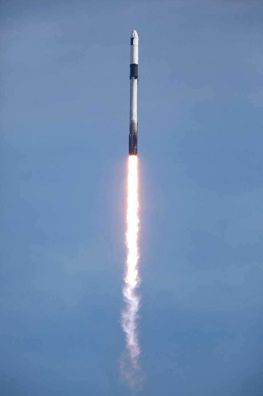 A SpaceX Falcon 9 rocket soars into the sky after lifting off from Launch Complex 39A at Kennedy Space Center in Florida at 11:17 a.m. EST on Dec. 6, 2020. The rocket is carrying the uncrewed cargo Dragon spacecraft on its journey to the International Space Station for NASA and SpaceX’s 21st Commercial Resupply Services (CRS-21) mission. Dragon will deliver more than 6,400 pounds of science investigations and cargo to the orbiting laboratory. The mission marks the first launch for SpaceX under NASA’s CRS-2 contract.