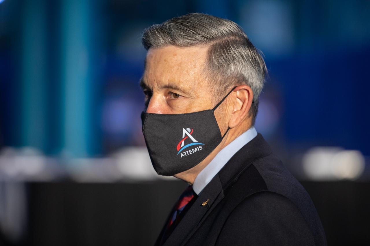 Kennedy Space Center Director Bob Cabana attends a meeting of the National Space Council inside the Apollo/Saturn V Center at the Kennedy Visitor Complex in Florida on Dec. 9, 2020. The council's role is to advise the president regarding national space policy and strategy and to review the nation's long-range goals for space activities. Vice President Mike Pence chaired the meeting, at which he announced the initial team of 18 astronauts eligible for early Artemis missions on and around the Moon. Under the Artemis program, NASA will land the first woman and the next man on the Moon in 2024.