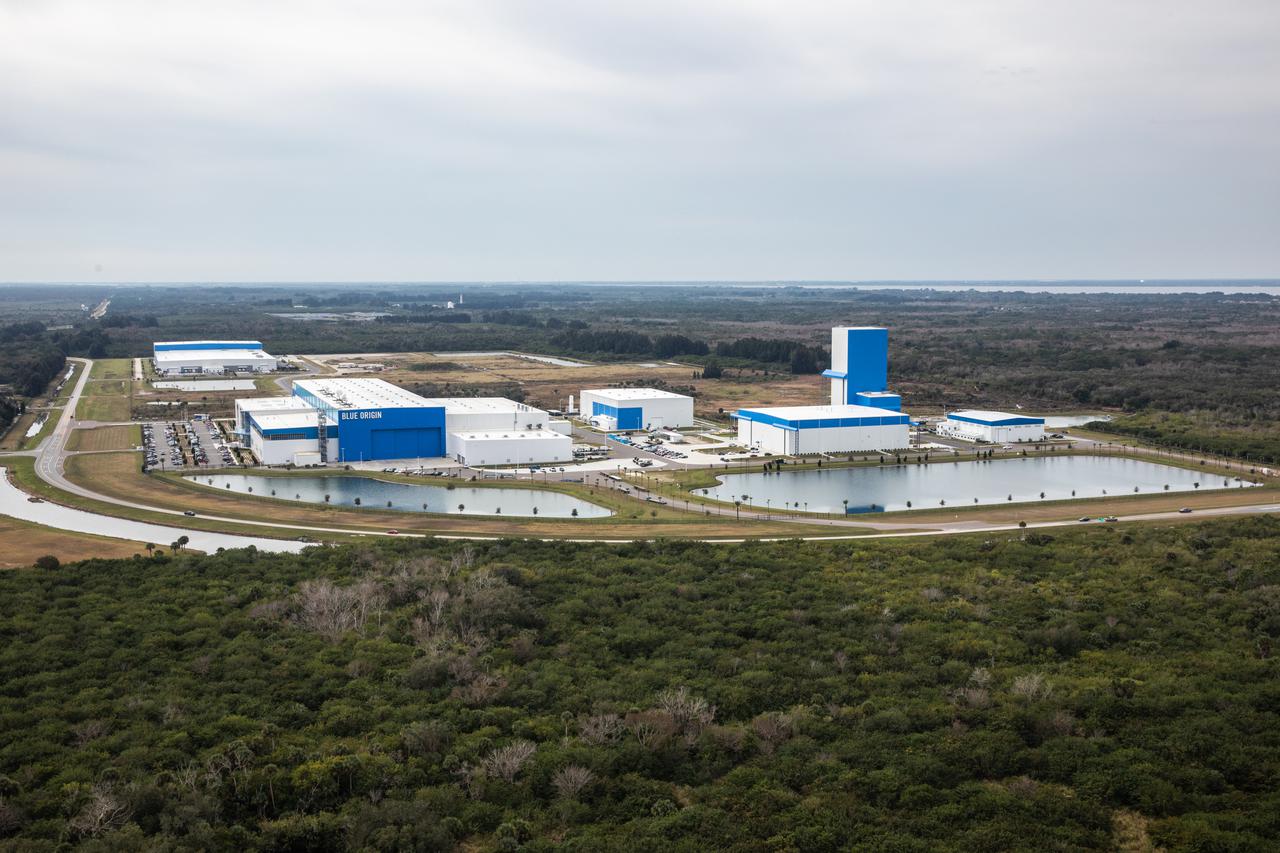 An aerial view of processing facilities at NASA’s Kennedy Space Center in Florida on Jan. 13, 2021.