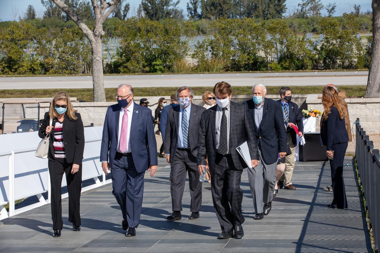 The crews of Apollo 1 and space shuttles Challenger and Columbia, as well as other fallen astronauts who lost their lives in the name of space exploration and discovery, are honored by NASA Kennedy Space Center employees and guests with a ceremony at the Kennedy Visitor Complex’s Space Mirror Memorial on Jan. 28, 2021. The date marked the 35th anniversary of the Challenger tragedy. NASA centers throughout the country participate in the agency’s annual Day of Remembrance memorial event.