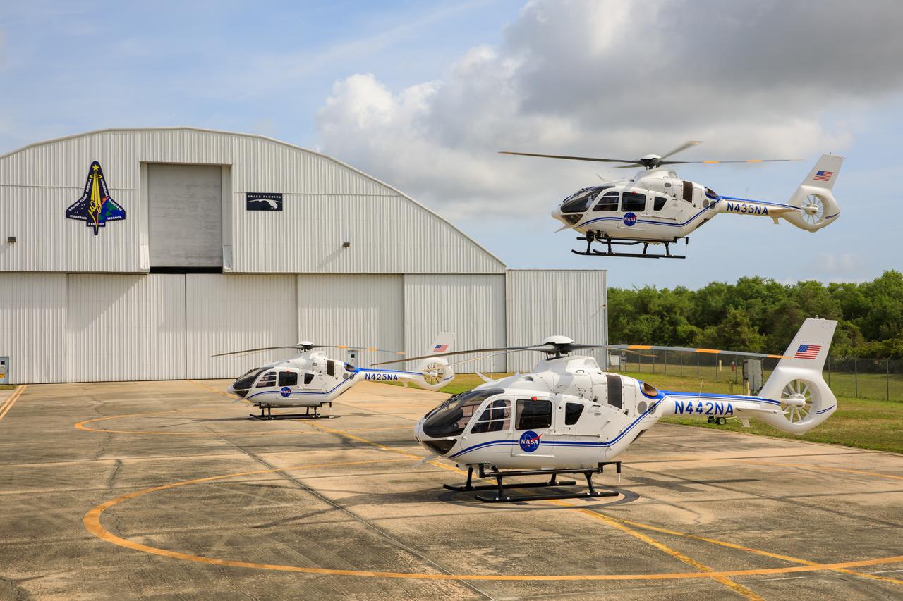 The third and final Airbus H135 helicopter touches down at the Launch and Landing Facility runway at NASA’s Kennedy Space Center in Florida on March 26, 2021, completing the upgraded fleet of aircraft used for security operations. The Airbus H135 helicopters replace the Bell Huey 2 aircraft that had been in service at Kennedy for the last 30 years. Maintained by the Flight Operations team, these new helicopters provide a number of technological and safety advantages over the Hueys, such as more lifting power, greater stability in the air, and expanded medical capabilities.