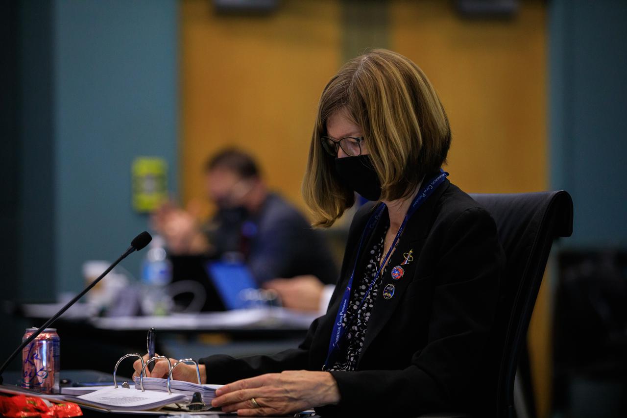 Kathy Lueders, associate administrator, Human Exploration and Operations Mission Directorate, NASA Headquarters, participates in NASA’s SpaceX Crew-2 Flight Readiness Review at Kennedy Space Center on April 15, 2021. The mission is targeted to launch from the Florida Spaceport’s Launch Complex 39A on April 22 at 6:11 a.m. EDT. NASA astronauts Shane Kimbrough and  Megan McArthur, JAXA astronaut Akihiko Hoshide, and ESA astronaut Thomas Pesquet will fly to the International Space Station aboard SpaceX’s Crew Dragon Endeavour, powered by the company’s Falcon 9 rocket.