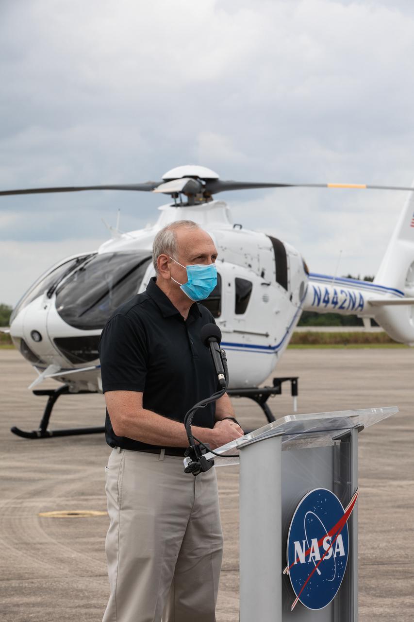Acting NASA Administrator Steve Jurczyk speaks during NASA’s SpaceX Crew-2 arrival media event held at Kennedy Space Center in Florida on April 16, 2021. NASA astronauts Shane Kimbrough and  Megan McArthur, JAXA astronaut Akihiko Hoshide, and ESA astronaut Thomas Pesquet, who arrived at Kennedy just minutes before the media event, will fly to the International Space Station on NASA’s SpaceX Crew-2 mission. Liftoff is targeted for Thursday, April 22, at 6:11 a.m. EDT.