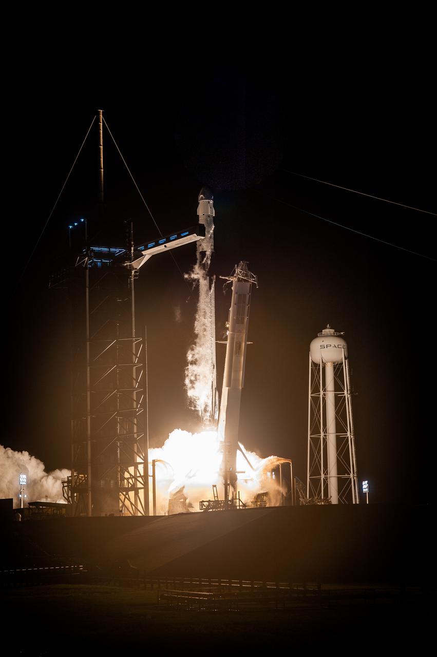 A SpaceX Falcon 9 rocket lifts off at 5:49 a.m. EDT from Launch Complex 39A at NASA’s Kennedy Space Center in Florida on April 23, 2021, carrying the company’s Crew Dragon Endeavour. Onboard the capsule are NASA astronaut Shane Kimbrough, spacecraft commander; NASA astronaut Megan McArthur, pilot; ESA astronaut Thomas Pesquet, mission specialist; and JAXA astronaut Akihiko Hoshide, mission specialist. NASA’s SpaceX Crew-2 mission crew will dock to Harmony module’s forward-facing international docking adapter of the International Space Station Saturday, April 24, at 5:10 a.m.