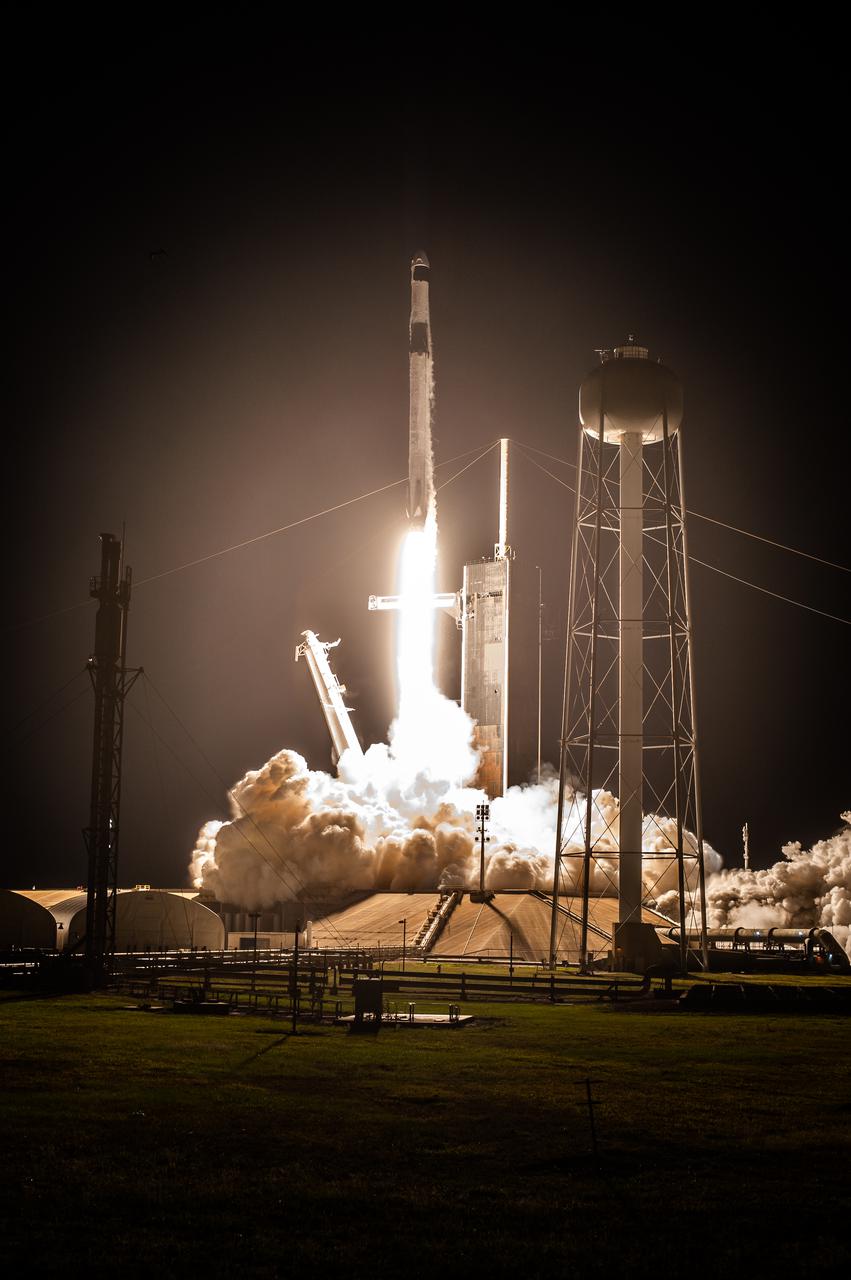 A SpaceX Falcon 9 rocket lifts off at 5:49 a.m. EDT from Launch Complex 39A at NASA’s Kennedy Space Center in Florida on April 23, 2021, carrying the company’s Crew Dragon Endeavour. Onboard the capsule are NASA astronaut Shane Kimbrough, spacecraft commander; NASA astronaut Megan McArthur, pilot; ESA astronaut Thomas Pesquet, mission specialist; and JAXA astronaut Akihiko Hoshide, mission specialist. NASA’s SpaceX Crew-2 mission crew will dock to Harmony module’s forward-facing international docking adapter of the International Space Station Saturday, April 24, at 5:10 a.m.