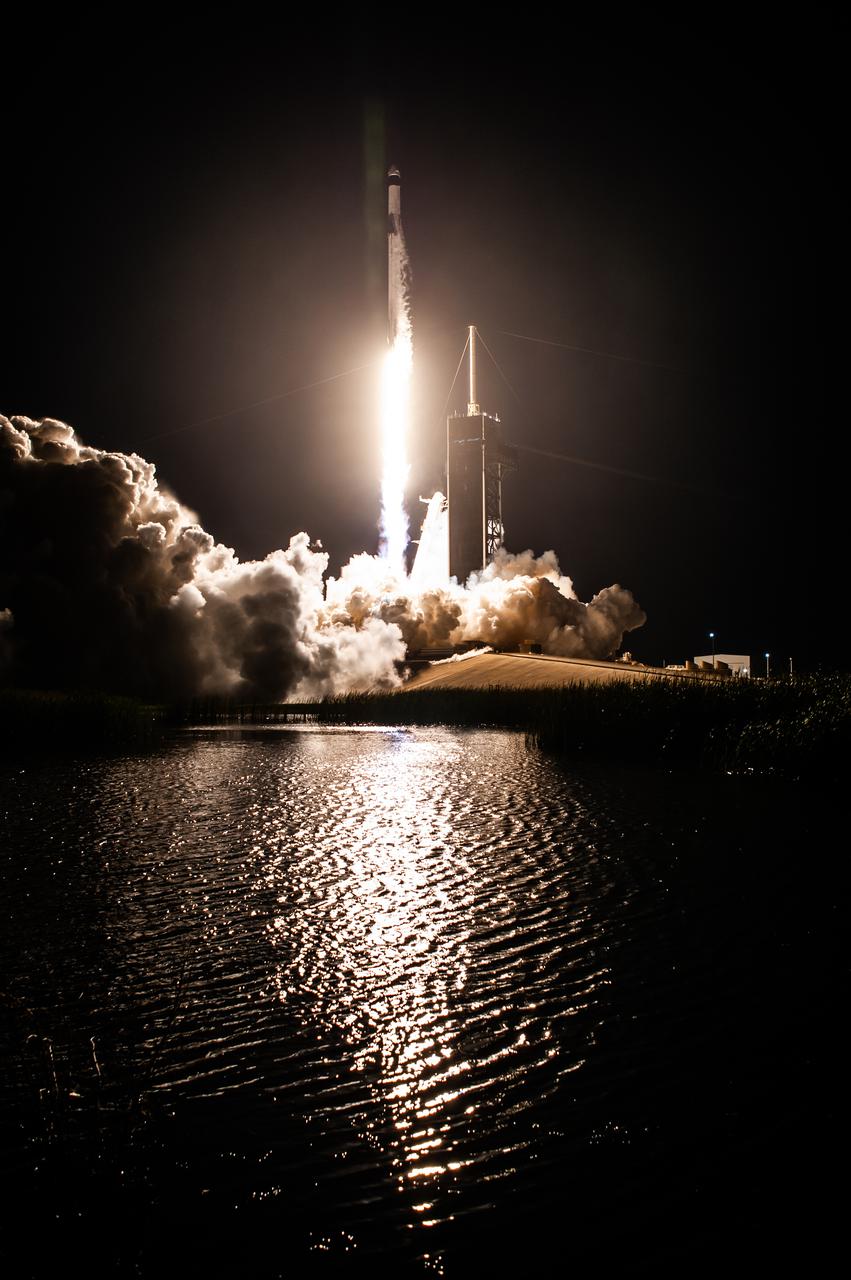 A SpaceX Falcon 9 rocket lifts off at 5:49 a.m. EDT from Launch Complex 39A at NASA’s Kennedy Space Center in Florida on April 23, 2021, carrying the company’s Crew Dragon Endeavour. Onboard the capsule are NASA astronaut Shane Kimbrough, spacecraft commander; NASA astronaut Megan McArthur, pilot; ESA astronaut Thomas Pesquet, mission specialist; and JAXA astronaut Akihiko Hoshide, mission specialist. NASA’s SpaceX Crew-2 mission crew will dock to Harmony module’s forward-facing international docking adapter of the International Space Station Saturday, April 24, at 5:10 a.m.