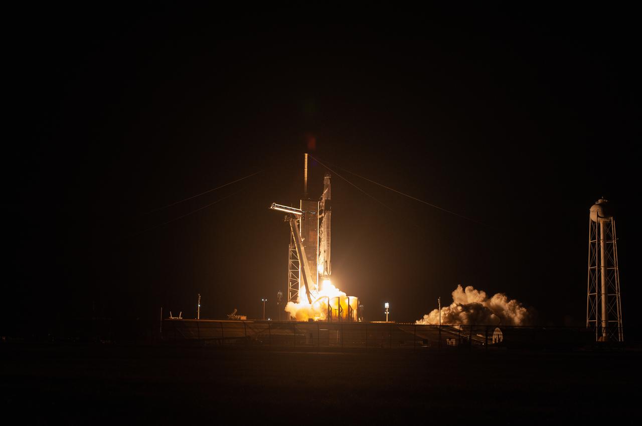 A SpaceX Falcon 9 rocket lifts off at 5:49 a.m. EDT from Launch Complex 39A at NASA’s Kennedy Space Center in Florida on April 23, 2021, carrying the company’s Crew Dragon Endeavour. Onboard the capsule are NASA astronaut Shane Kimbrough, spacecraft commander; NASA astronaut Megan McArthur, pilot; ESA astronaut Thomas Pesquet, mission specialist; and JAXA astronaut Akihiko Hoshide, mission specialist. NASA’s SpaceX Crew-2 mission crew will dock to the Harmony module’s forward-facing international docking adapter of the International Space Station on Saturday, April 24, at 5:10 a.m.