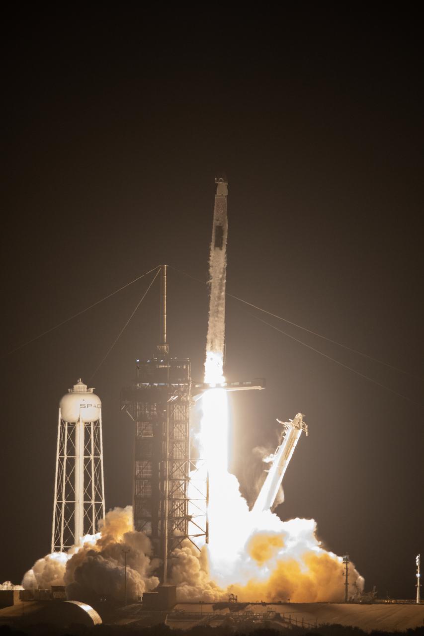 A SpaceX Falcon 9 rocket lifts off at 5:49 a.m. EDT from Launch Complex 39A at NASA’s Kennedy Space Center in Florida on April 23, 2021, carrying the company’s Crew Dragon Endeavour. Onboard the capsule are NASA astronaut Shane Kimbrough, spacecraft commander; NASA astronaut Megan McArthur, pilot; ESA astronaut Thomas Pesquet, mission specialist; and JAXA astronaut Akihiko Hoshide, mission specialist. NASA’s SpaceX Crew-2 mission crew will dock to the Harmony module’s forward-facing international docking adapter of the International Space Station on Saturday, April 24, at 5:10 a.m.