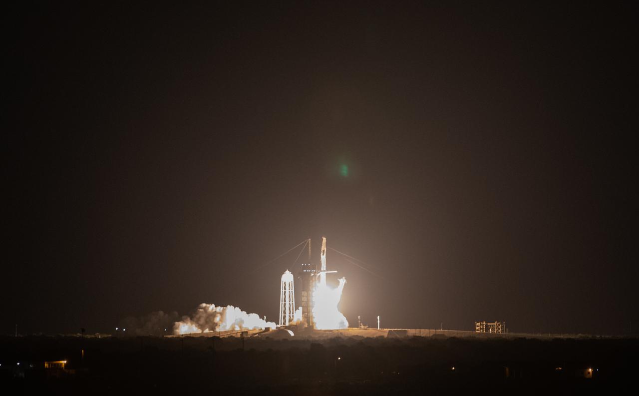 A SpaceX Falcon 9 rocket soars into the sky from Launch Complex 39A at NASA’s Kennedy Space Center in Florida on April 23, 2021, carrying the company’s Crew Dragon Endeavour. Onboard the capsule are NASA astronaut Shane Kimbrough, spacecraft commander; NASA astronaut Megan McArthur, pilot; ESA astronaut Thomas Pesquet, mission specialist; and JAXA astronaut Akihiko Hoshide, mission specialist. NASA’s SpaceX Crew-2 mission crew will dock to the Harmony module’s forward-facing international docking adapter of the International Space Station on Saturday, April 24, at 5:10 a.m.