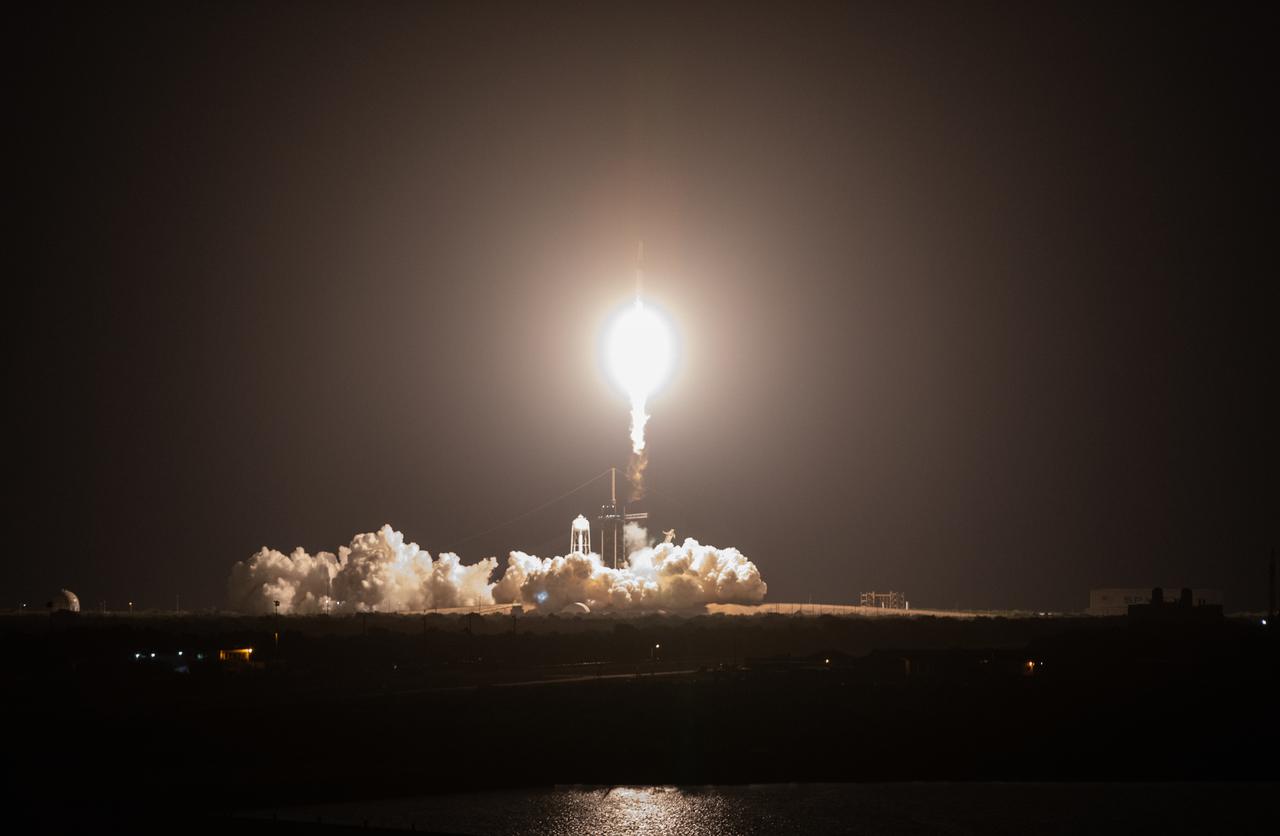 A SpaceX Falcon 9 rocket soars into the sky from Launch Complex 39A at NASA’s Kennedy Space Center in Florida on April 23, 2021, carrying the company’s Crew Dragon Endeavour. Onboard the capsule are NASA astronaut Shane Kimbrough, spacecraft commander; NASA astronaut Megan McArthur, pilot; ESA astronaut Thomas Pesquet, mission specialist; and JAXA astronaut Akihiko Hoshide, mission specialist. NASA’s SpaceX Crew-2 mission crew will dock to the Harmony module’s forward-facing international docking adapter of the International Space Station on Saturday, April 24, at 5:10 a.m.