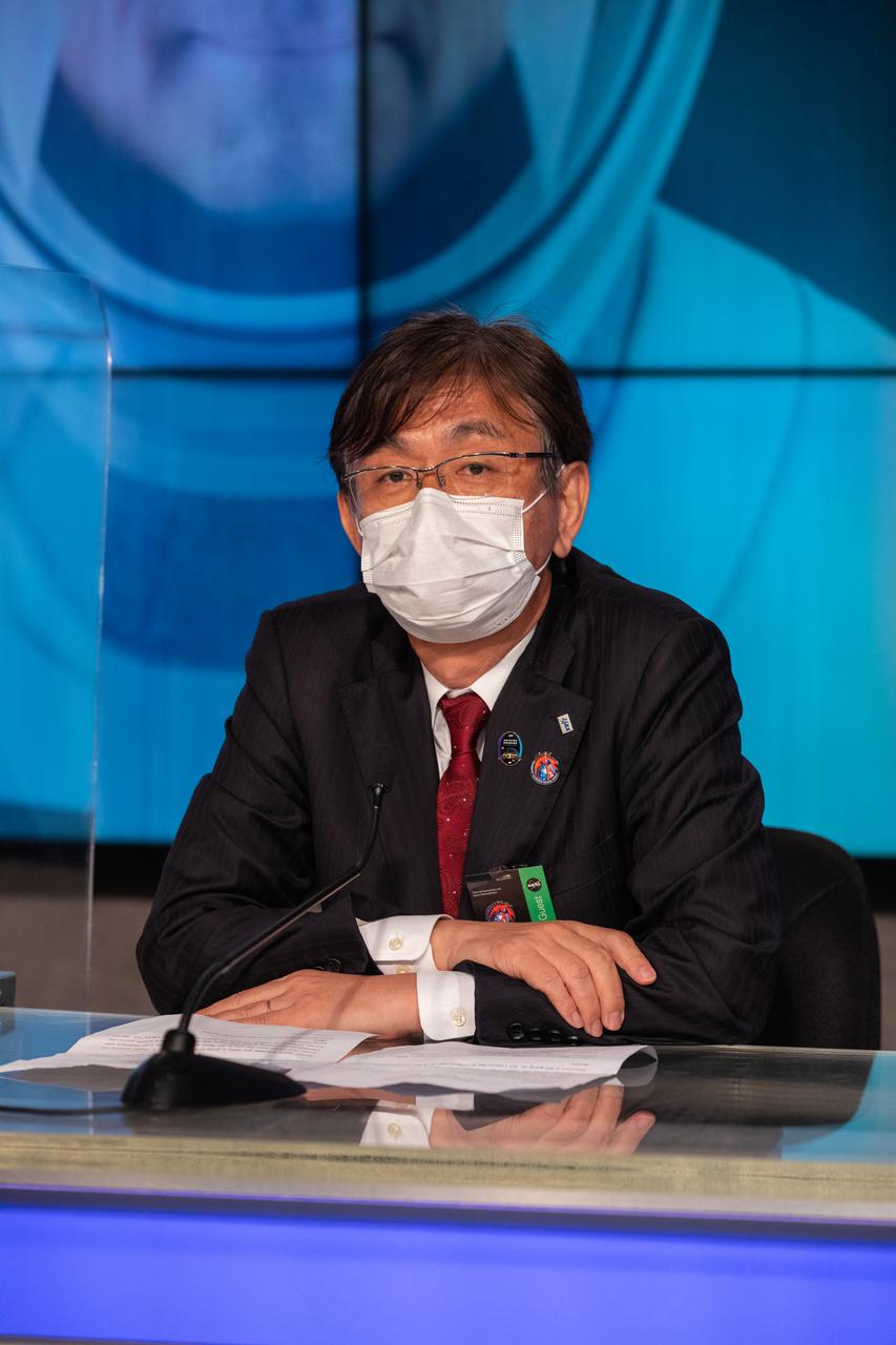 Hiroshi Sasaki, vice president and director general, JAXA’s Human Spaceflight Technology Directorate, participates in a postlaunch news conference for NASA’s SpaceX Crew-2 mission on April 23, 2021, at Kennedy Space Center in Florida. Liftoff time on a Falcon 9 rocket was at 5:49 p.m. EDT. Crew Dragon Endeavour is carrying NASA astronaut Shane Kimbrough, spacecraft commander; NASA astronaut Megan McArthur, pilot; ESA astronaut Thomas Pesquet, mission specialist; and JAXA astronaut Akihiko Hoshide, mission specialist, to the International Space Station. Crew-2 is the second regular crew mission of a U.S. commercial spacecraft with astronauts to the space station as part of NASA’s Commercial Crew Program. Endeavour will dock with the station and the crew will remain on the orbiting laboratory for a six-month science mission.