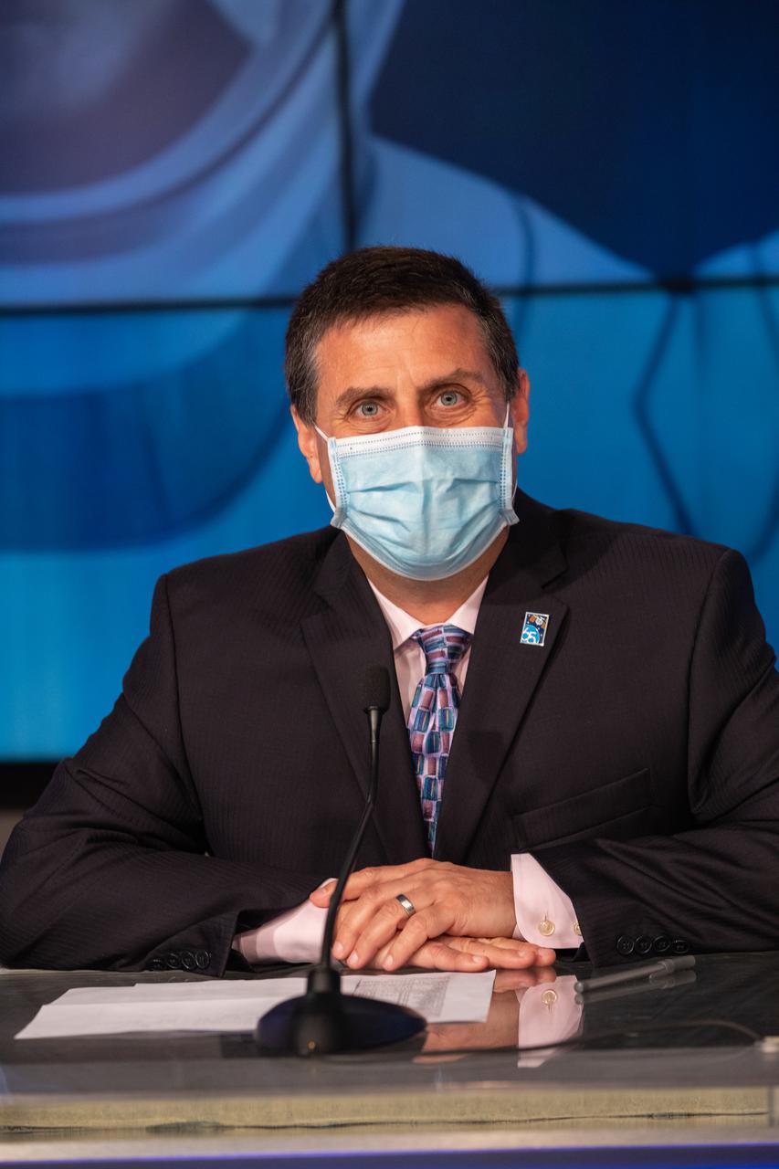 Joel Montalbano, manager, International Space Station Program, participates in a postlaunch news conference for NASA’s SpaceX Crew-2 mission on April 23, 2021, at Kennedy Space Center in Florida. Liftoff on a Falcon 9 rocket was at 5:49 p.m. EDT. Crew Dragon Endeavour is carrying NASA astronaut Shane Kimbrough, spacecraft commander; NASA astronaut Megan McArthur, pilot; ESA astronaut Thomas Pesquet, mission specialist; and JAXA astronaut Akihiko Hoshide, mission specialist, to the International Space Station. Crew-2 is the second regular crew mission of a U.S. commercial spacecraft with astronauts to the space station as part of NASA’s Commercial Crew Program. Endeavour will dock with the station and the crew will remain on the orbiting laboratory for a six-month science mission.