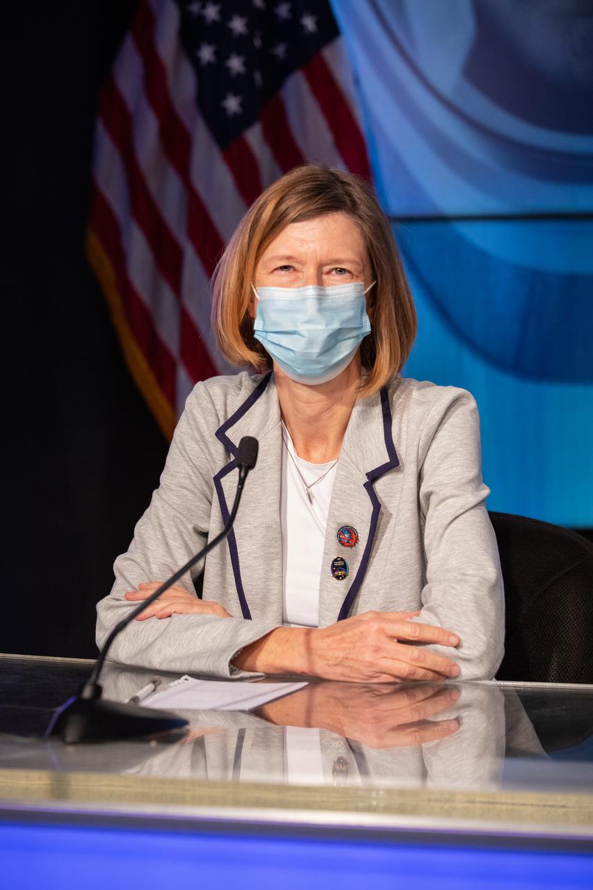 Kathy Lueders, associate administrator, Human Exploration and Operations Mission Directorate, NASA Headquarters, participates in a postlaunch news conference for NASA’s SpaceX Crew-2 mission on April 23, 2021, at Kennedy Space Center in Florida. Liftoff time on a Falcon 9 rocket was at 5:49 p.m. EDT. Crew Dragon Endeavour is carrying NASA astronaut Shane Kimbrough, spacecraft commander; NASA astronaut Megan McArthur, pilot; ESA astronaut Thomas Pesquet, mission specialist; and JAXA astronaut Akihiko Hoshide, mission specialist, to the International Space Station. Crew-2 is the second regular crew mission of a U.S. commercial spacecraft with astronauts to the space station as part of NASA’s Commercial Crew Program. Endeavour will dock with the station and the crew will remain on the orbiting laboratory for a six-month science mission.
