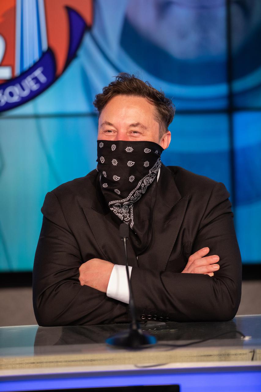 Elon Musk, CEO and lead designer, SpaceX, participates in a postlaunch news conference for NASA’s SpaceX Crew-2 mission on April 23, 2021, at Kennedy Space Center in Florida. Liftoff time on a Falcon 9 rocket was at 5:49 p.m. EDT. Crew Dragon Endeavour is carrying NASA astronaut Shane Kimbrough, spacecraft commander; NASA astronaut Megan McArthur, pilot; ESA astronaut Thomas Pesquet, mission specialist; and JAXA astronaut Akihiko Hoshide, mission specialist, to the International Space Station. Crew-2 is the second regular crew mission of a U.S. commercial spacecraft with astronauts to the space station as part of NASA’s Commercial Crew Program. Endeavour will dock with the station and the crew will remain on the orbiting laboratory for a six-month science mission.