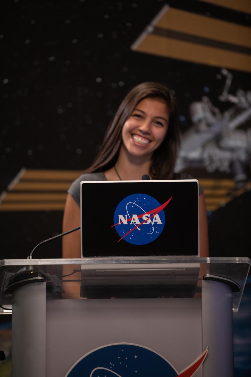 Antonia Jaramillo, NASA Communications, moderates a What’s On Board Science Briefing on June 2, 2021, at Kennedy Space Center in Florida for SpaceX’s 22nd Commercial Resupply Services mission for NASA to the International Space Station. The SpaceX Falcon 9 rocket with the Dragon capsule atop is scheduled to launch at 1:29 p.m. EDT on Thursday, June 3, from the center’s Launch Complex 39A. Dragon will deliver more than 7,300 pounds of cargo and science experiments to the space station. 