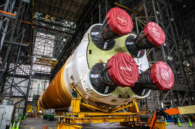 NASA image: Artemis I Core Stage and Boosters in VAB