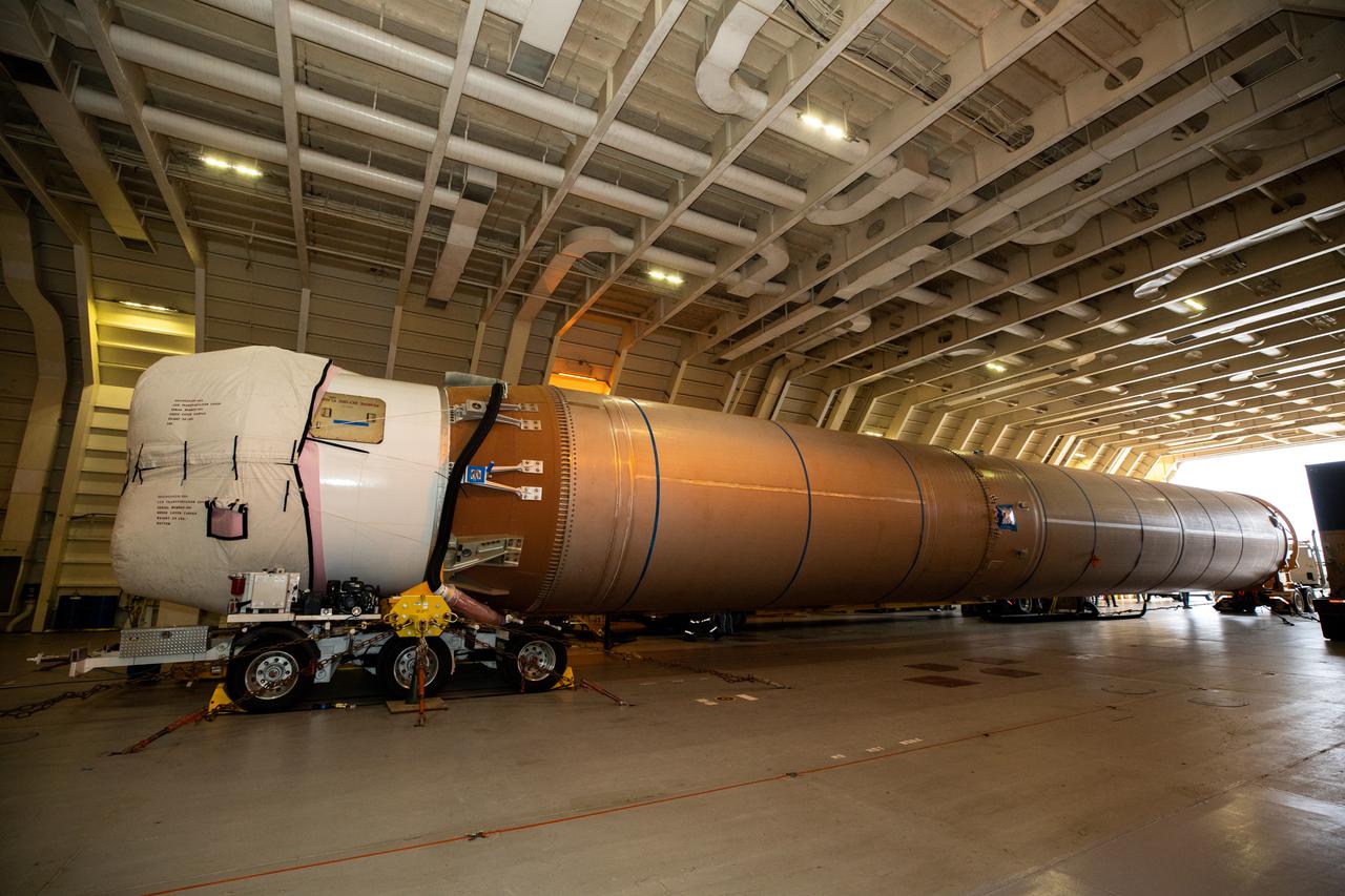 The United Launch Alliance (ULA) Atlas V booster and Centaur upper stage for Boeing's CST-100 Starliner Crew Flight Test (CFT) are unloaded from a rocket-delivery ship at Cape Canaveral Space Force Station on June 21, 2021. Starliner's first flight with astronauts aboard, CFT will launch from Space Launch Complex 41 at Cape Canaveral Space Force Station in Florida. The flight test will demonstrate the ability of the Atlas V and Starliner to safely carry astronauts to and from the International Space Station for the agency's Commercial Crew Program.