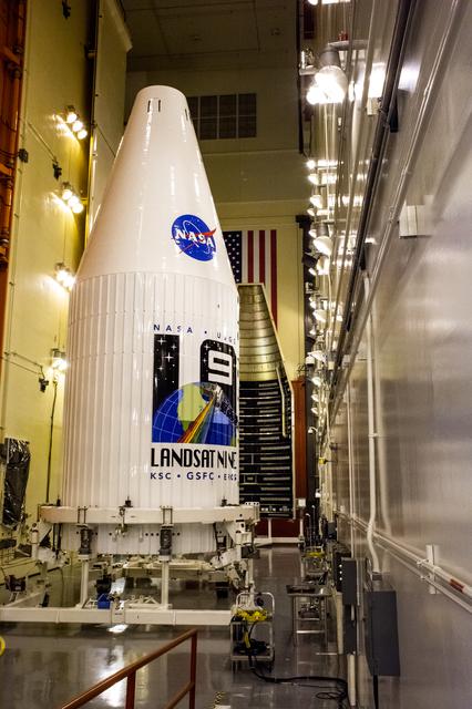 NASA image: Landsat 9 Fairing Alignment and Sample Preps