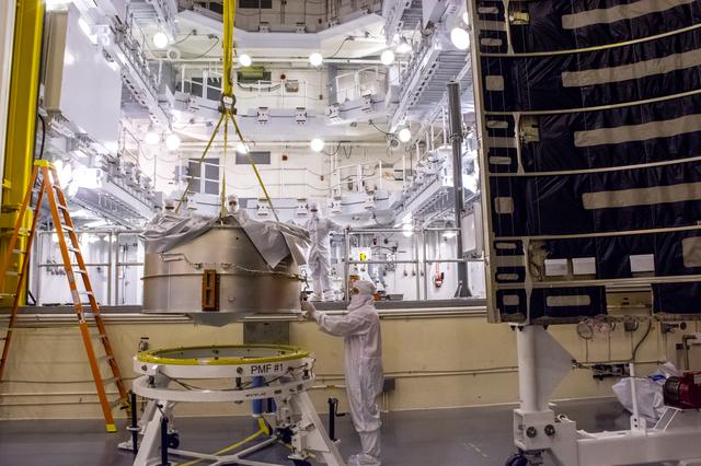 NASA image: Landsat 9 Fairing Alignment and Sample Preps